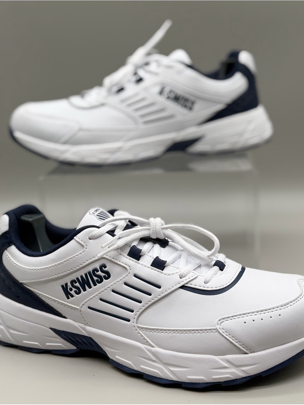K-Swiss Mens 10.5 Sneakers White Navy Blue Dad Shoes Retro Classic Casual Walkin